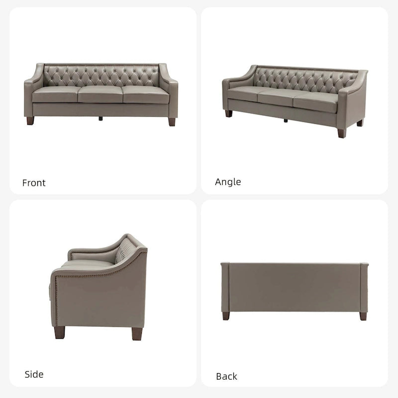 Mateo 82.28 Wide Transitional Genuine Leather Sofa with Nailhead Trim and Button-Tufted Back