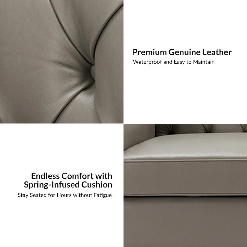 Mateo 82.28 Wide Transitional Genuine Leather Sofa with Nailhead Trim and Button-Tufted Back