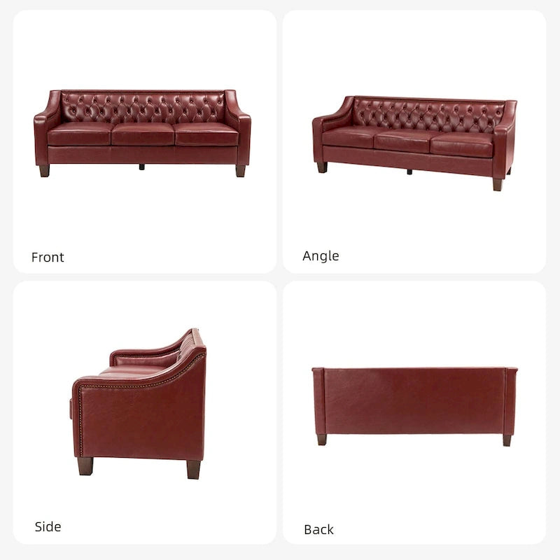 Mateo 82.28 Wide Transitional Genuine Leather Sofa with Nailhead Trim and Button-Tufted Back