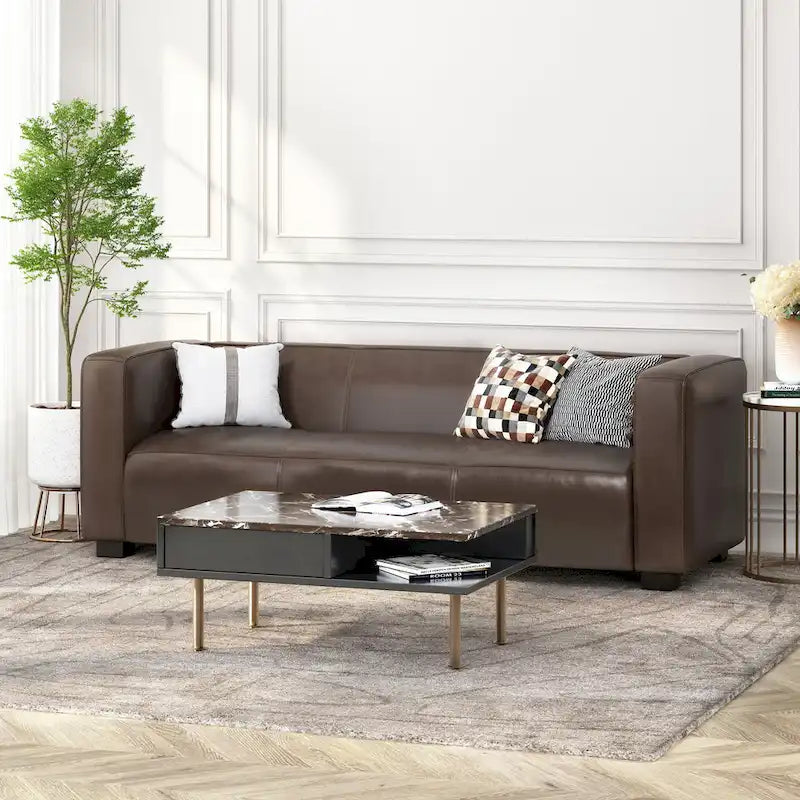 Goyette Faux Leather 3 Seater Sofa by Christopher Knight Home