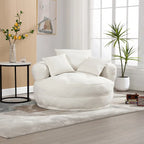 Boucle Upholstered Tufted Barrel Accent Living Room Chair With Toss Pillows