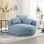Boucle Upholstered Tufted Barrel Accent Living Room Chair With Toss Pillows
