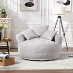 Boucle Upholstered Tufted Barrel Accent Living Room Chair With Toss Pillows