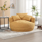Boucle Upholstered Tufted Barrel Accent Living Room Chair With Toss Pillows