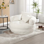 Boucle Upholstered Tufted Barrel Accent Living Room Chair With Toss Pillows