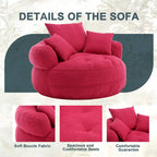 Boucle Upholstered Tufted Barrel Accent Living Room Chair With Toss Pillows