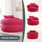 Boucle Upholstered Tufted Barrel Accent Living Room Chair With Toss Pillows