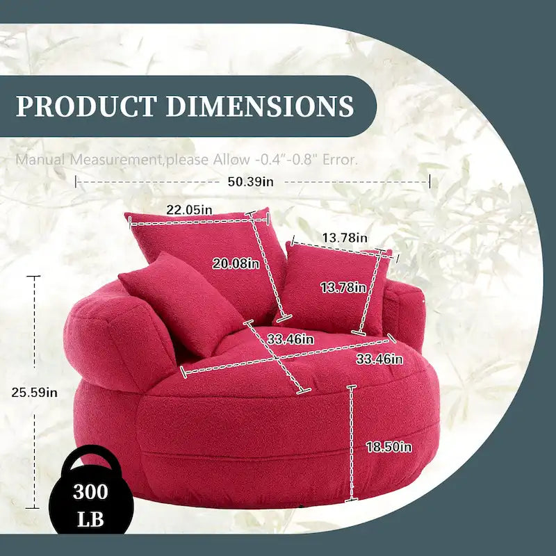 Boucle Upholstered Tufted Barrel Accent Living Room Chair With Toss Pillows