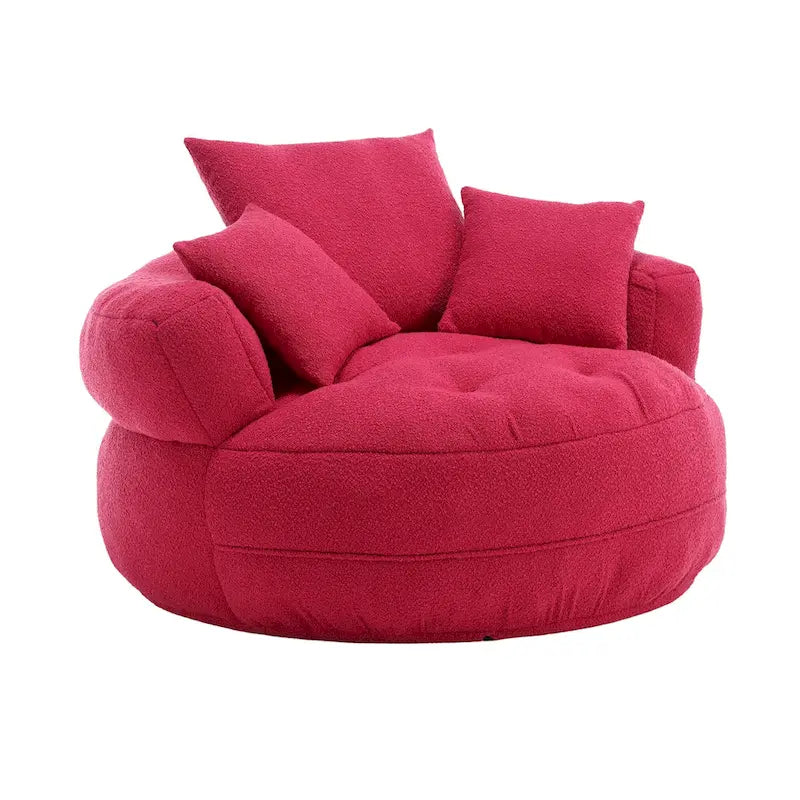 Boucle Upholstered Tufted Barrel Accent Living Room Chair With Toss Pillows