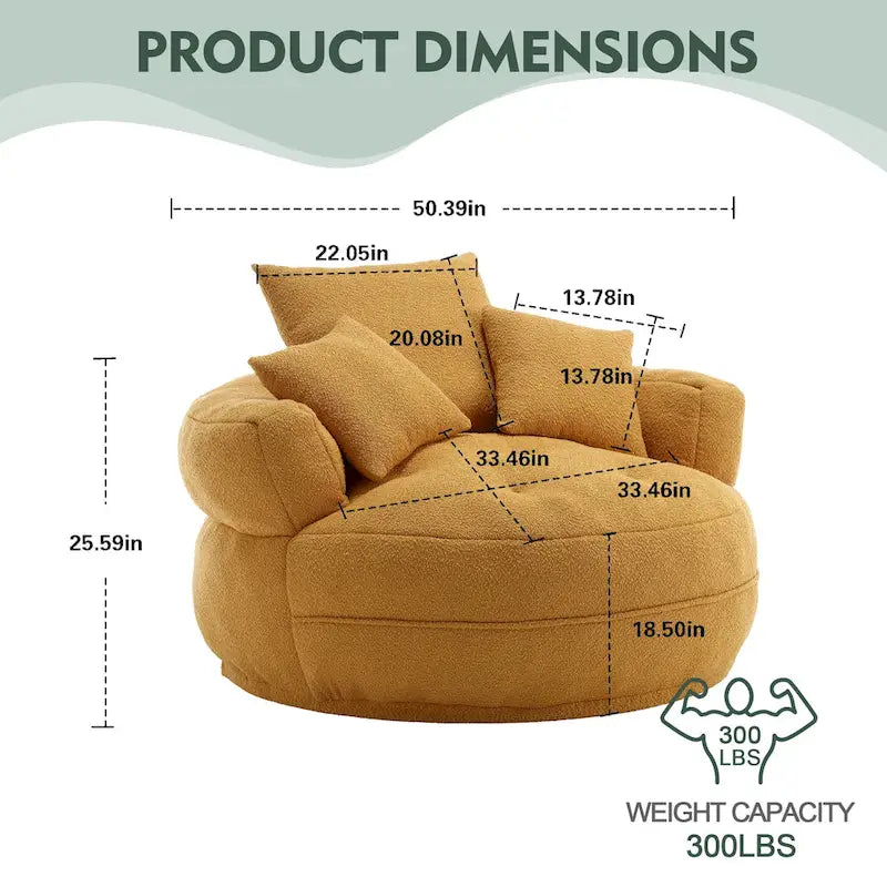 Boucle Upholstered Tufted Barrel Accent Living Room Chair With Toss Pillows