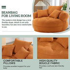 Boucle Upholstered Tufted Barrel Accent Living Room Chair With Toss Pillows