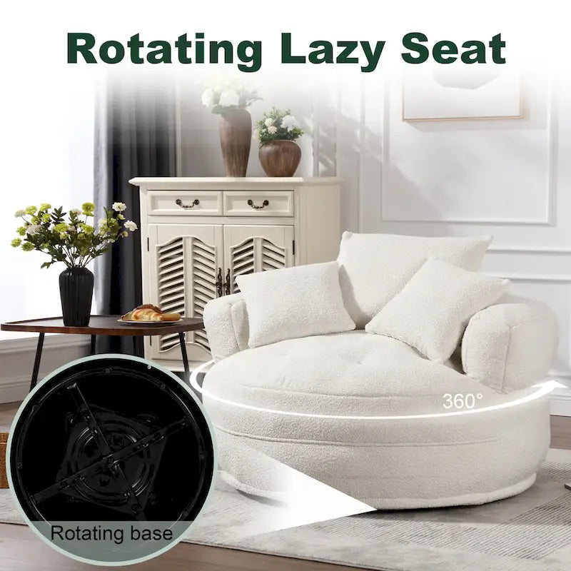 Boucle Upholstered Tufted Barrel Accent Living Room Chair With Toss Pillows