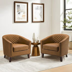 2 Set Vegan Leather Barrel Accent Chairs with Nailheads Trim