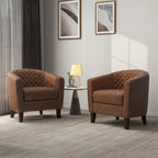 2 Set Vegan Leather Barrel Accent Chairs with Nailheads Trim