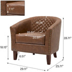 2 Set Vegan Leather Barrel Accent Chairs with Nailheads Trim