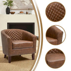 2 Set Vegan Leather Barrel Accent Chairs with Nailheads Trim