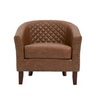 2 Set Vegan Leather Barrel Accent Chairs with Nailheads Trim