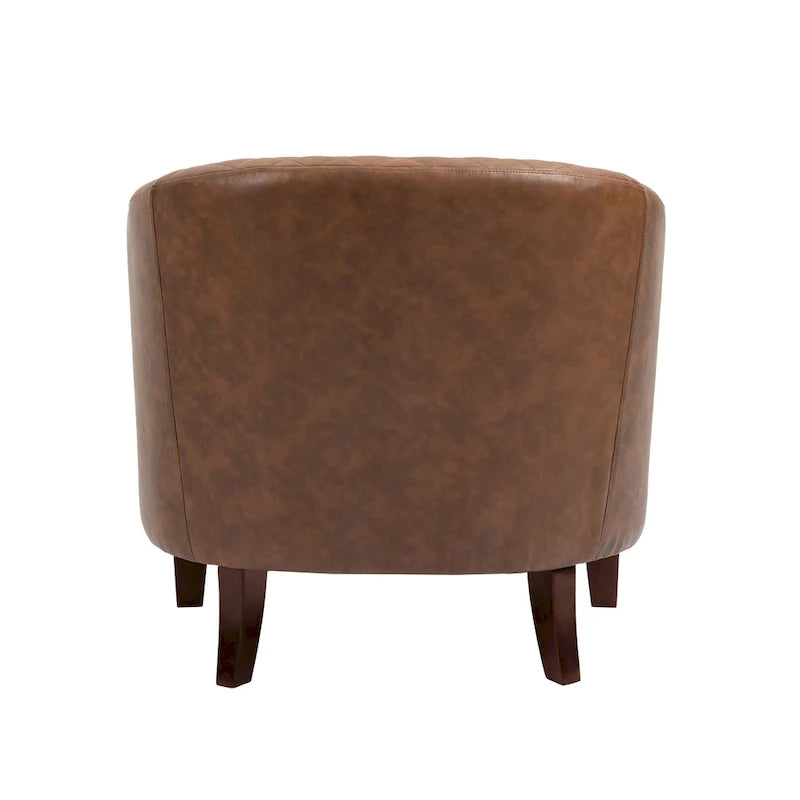 2 Set Vegan Leather Barrel Accent Chairs with Nailheads Trim