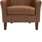 2 Set Vegan Leather Barrel Accent Chairs with Nailheads Trim