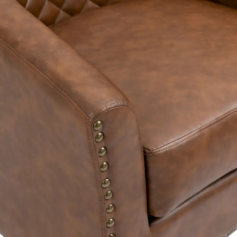 2 Set Vegan Leather Barrel Accent Chairs with Nailheads Trim