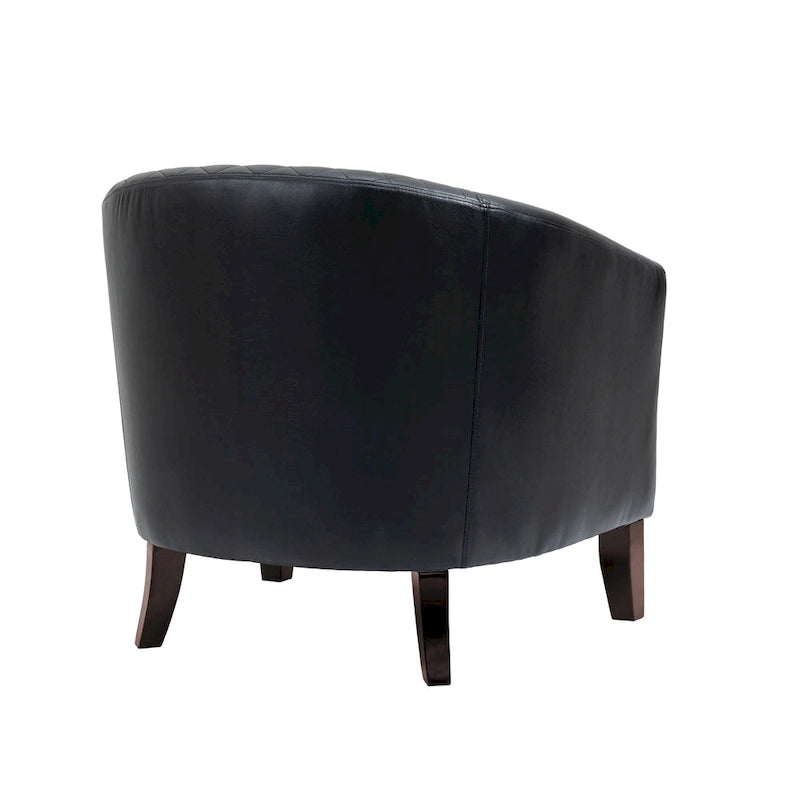2 Set Vegan Leather Barrel Accent Chairs with Nailheads Trim