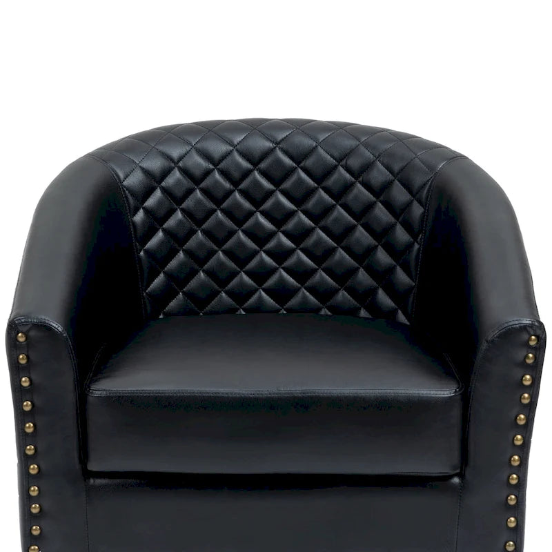 2 Set Vegan Leather Barrel Accent Chairs with Nailheads Trim