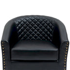 2 Set Vegan Leather Barrel Accent Chairs with Nailheads Trim