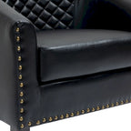 2 Set Vegan Leather Barrel Accent Chairs with Nailheads Trim