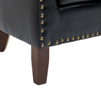 2 Set Vegan Leather Barrel Accent Chairs with Nailheads Trim