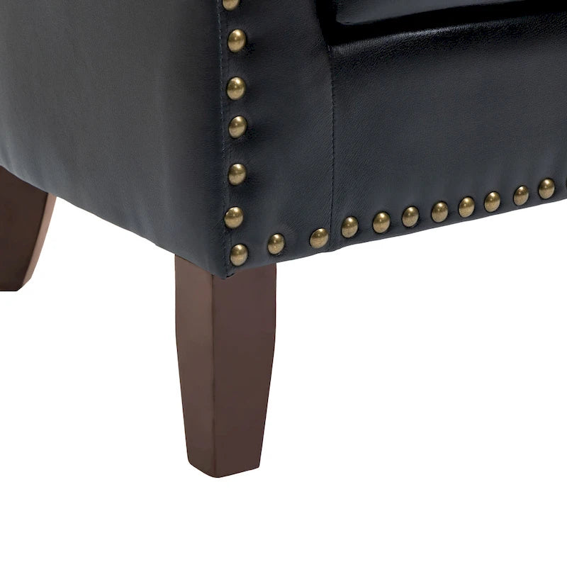 2 Set Vegan Leather Barrel Accent Chairs with Nailheads Trim