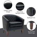 2 Set Vegan Leather Barrel Accent Chairs with Nailheads Trim