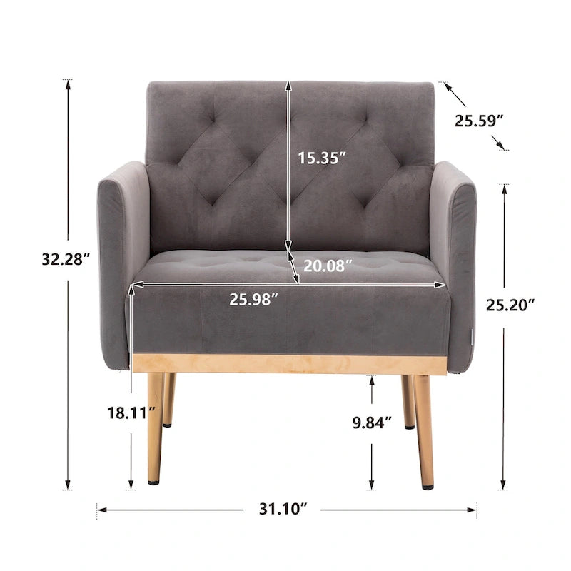 Velvet Upholstered Tufted Accent Chair With Golden feet