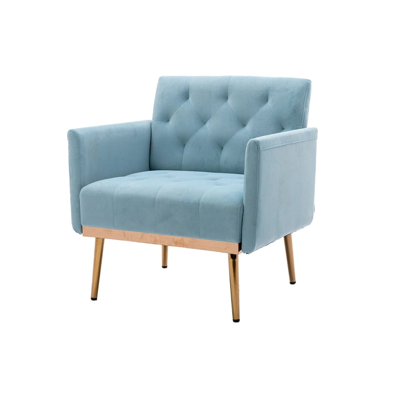 Velvet Upholstered Tufted Accent Chair With Golden feet