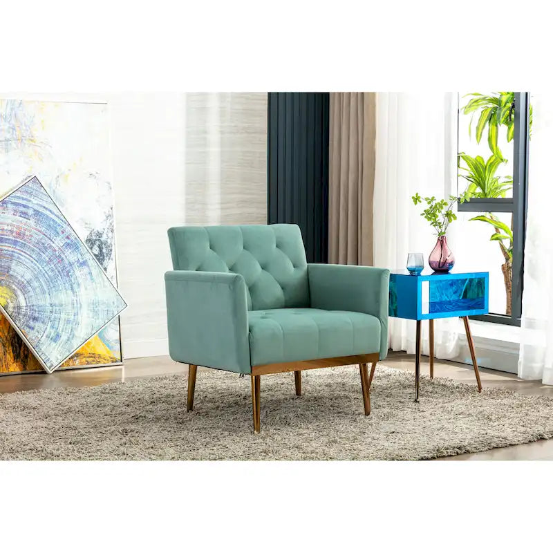 Velvet Upholstered Tufted Accent Chair With Golden feet