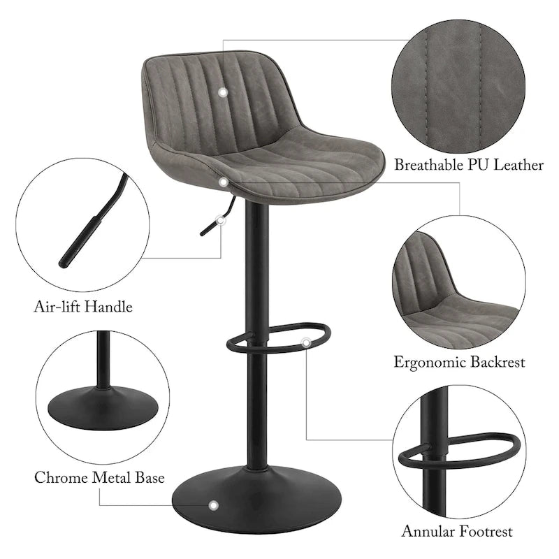 Art Leon Adjustable Height Swivel Barstool, Set of 2