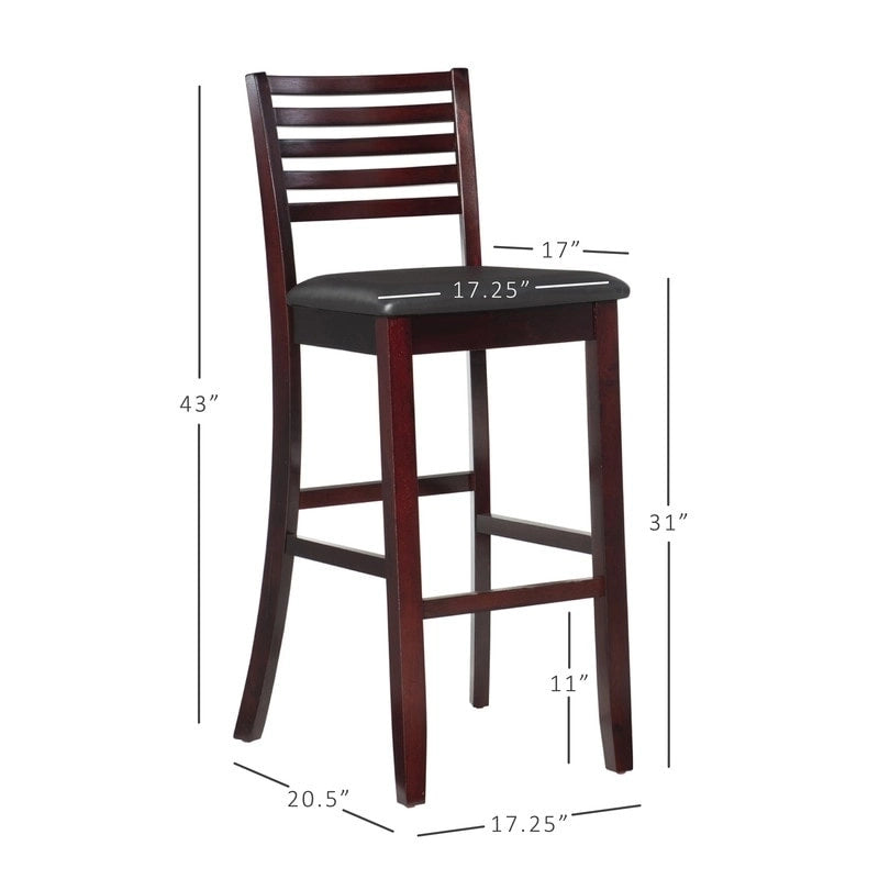 Linon Pitchfork Espresso Ladder Back Bar Stool