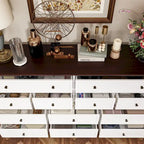 Versatile 12-Drawer Solid Wood Dresser - Brown & White Chest Of Drawer