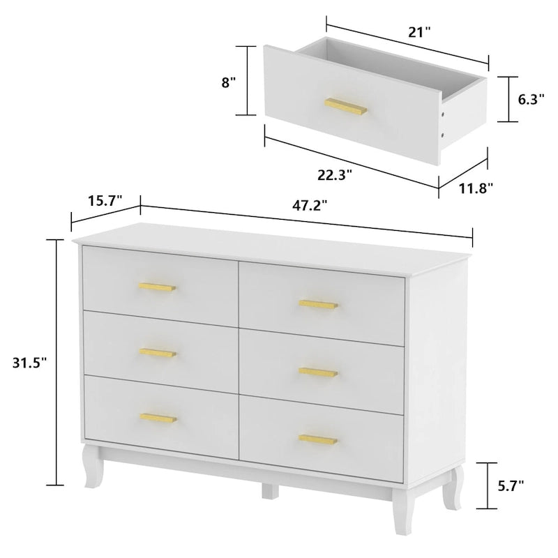 FUFU&GAGA 47.2W 6 Drawer Double Dresser Drawer Storage Chest Lacquer