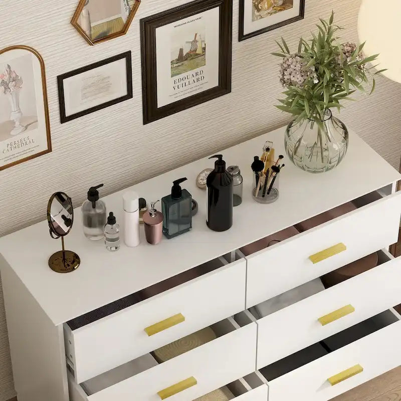 FUFU&GAGA 47.2W 6 Drawer Double Dresser Drawer Storage Chest Lacquer