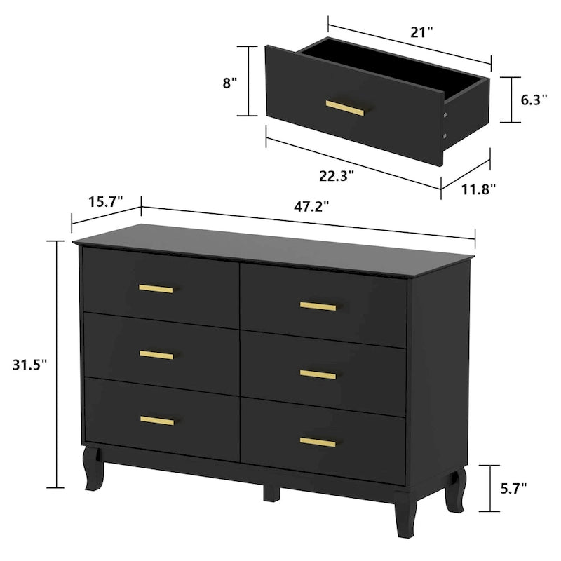 FUFU&GAGA 47.2W 6 Drawer Double Dresser Drawer Storage Chest Lacquer