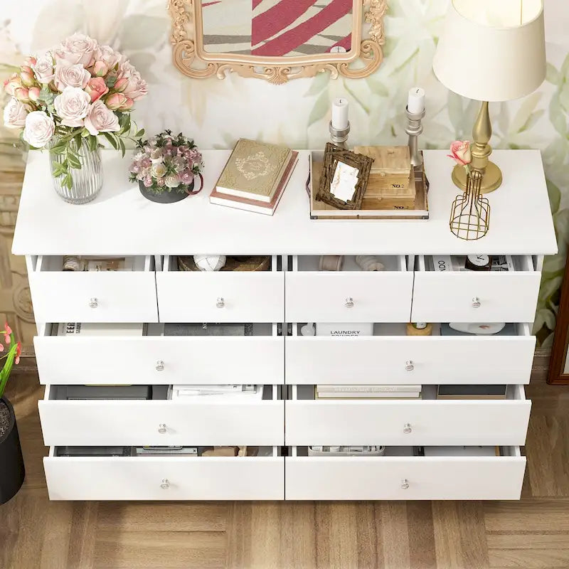 55.1W Lacquer Dresser Long Dresser for Bedroom Chest of Drawers
