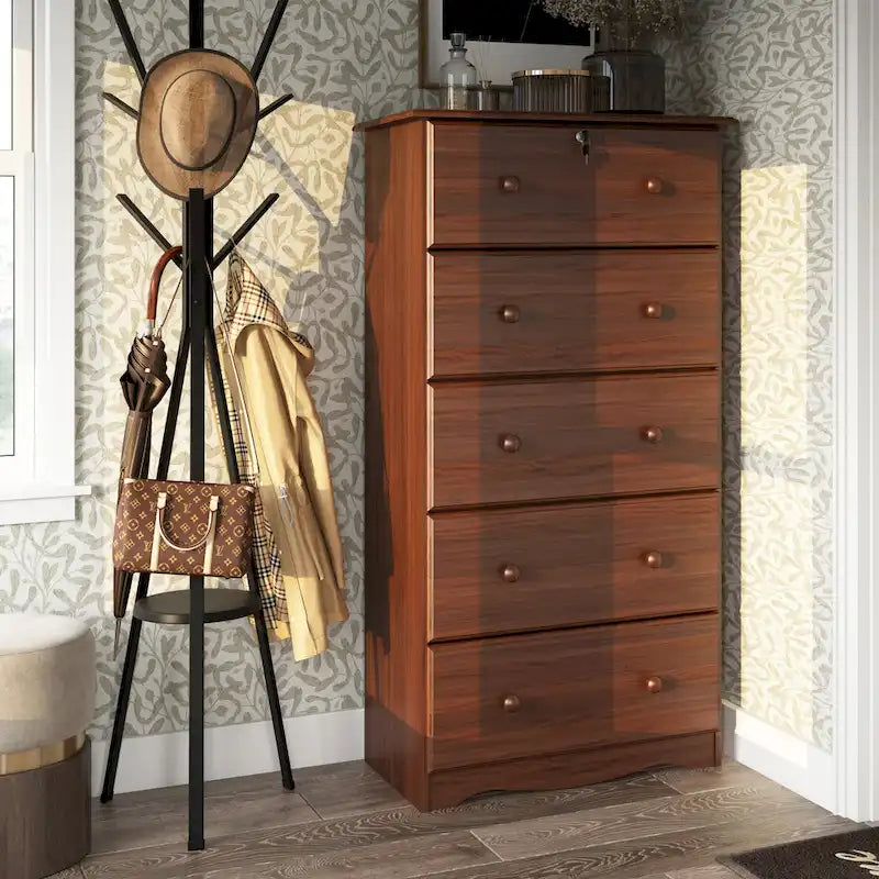 Palace Imports 100% Solid Wood 5-Jumbo Drawer Chest with Lock, Metal or Wooden Knobs