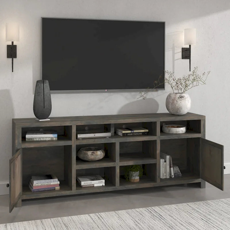 Bridgevine Home Joshua Creek 84 inch TV Stand Console for TVs up to 95 inches, No Assembly Required, Barnwood Finish