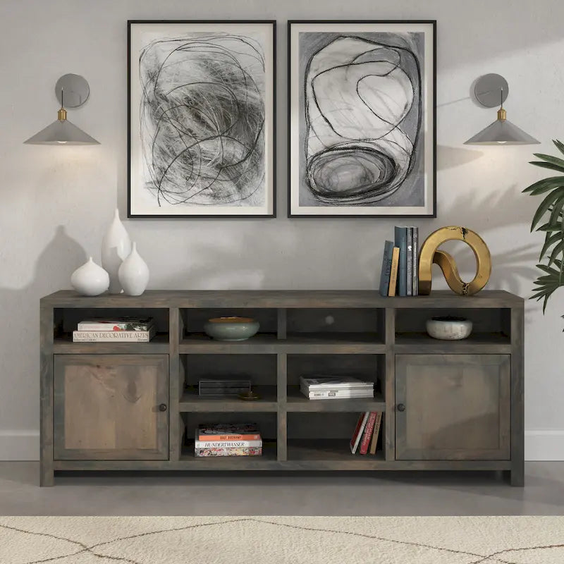 Bridgevine Home Joshua Creek 84 inch TV Stand Console for TVs up to 95 inches, No Assembly Required, Barnwood Finish