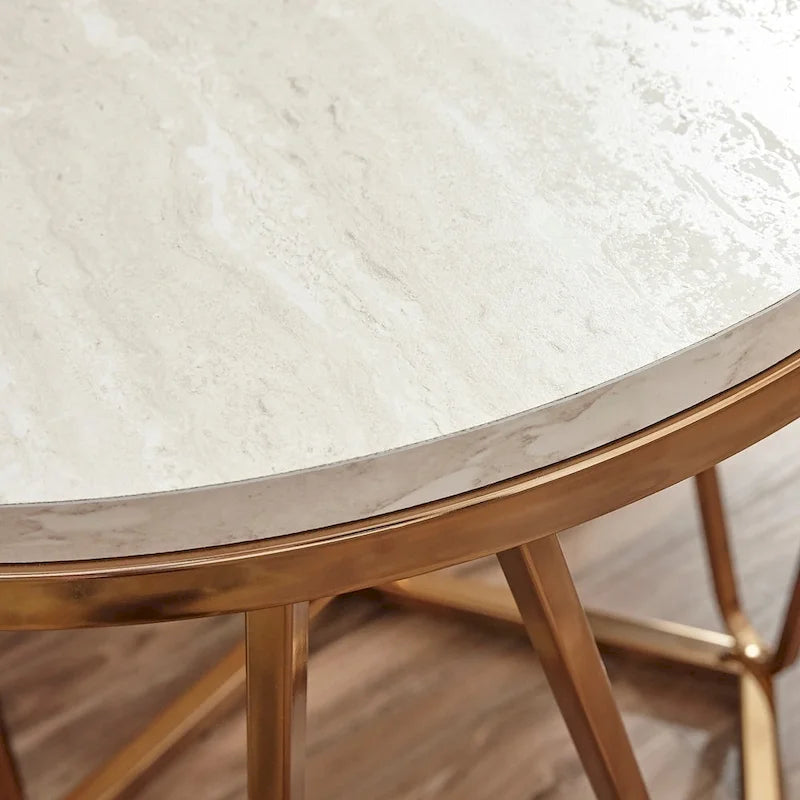 SEI Furniture Henderson Modern Faux Marble Round Side Table with Gold Geometric Base