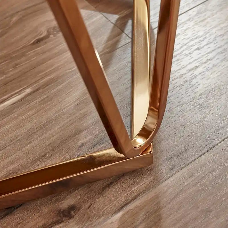 SEI Furniture Henderson Modern Faux Marble Round Side Table with Gold Geometric Base