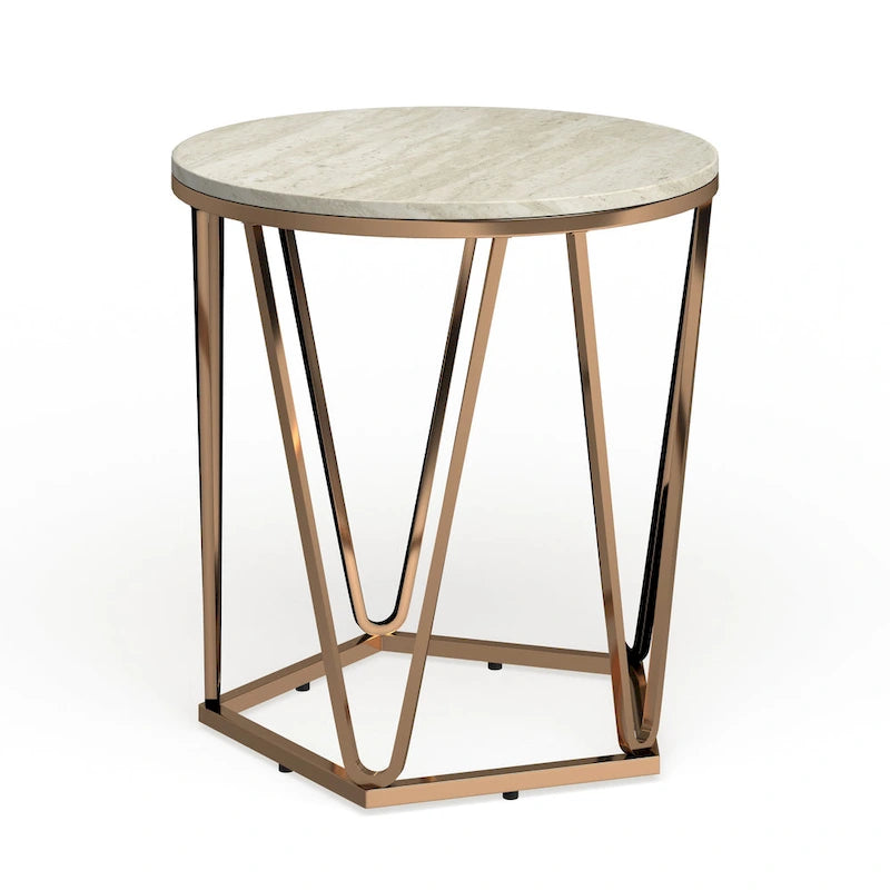 SEI Furniture Henderson Modern Faux Marble Round Side Table with Gold Geometric Base