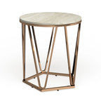 SEI Furniture Henderson Modern Faux Marble Round Side Table with Gold Geometric Base