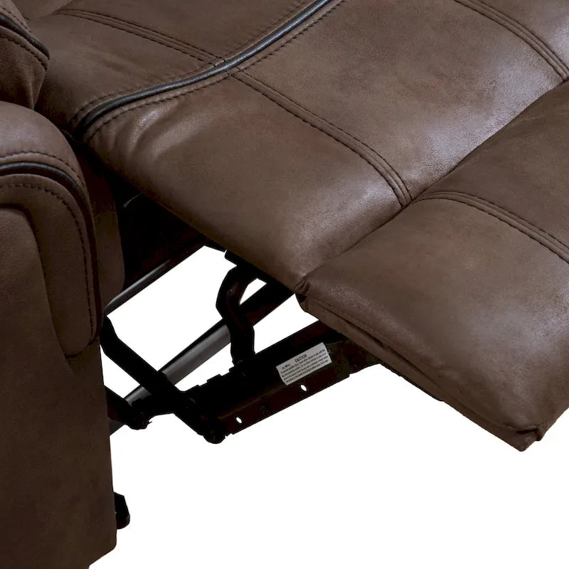 Verne Brown Manual Microsuede Reclining Sofa with Flip Down Cup Holders