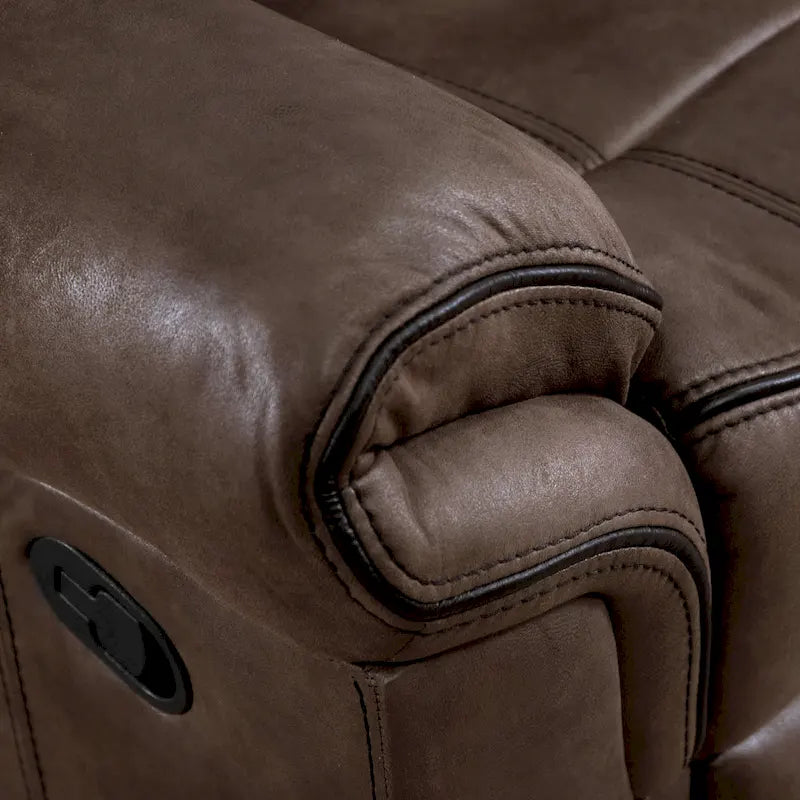 Verne Brown Manual Microsuede Reclining Sofa with Flip Down Cup Holders